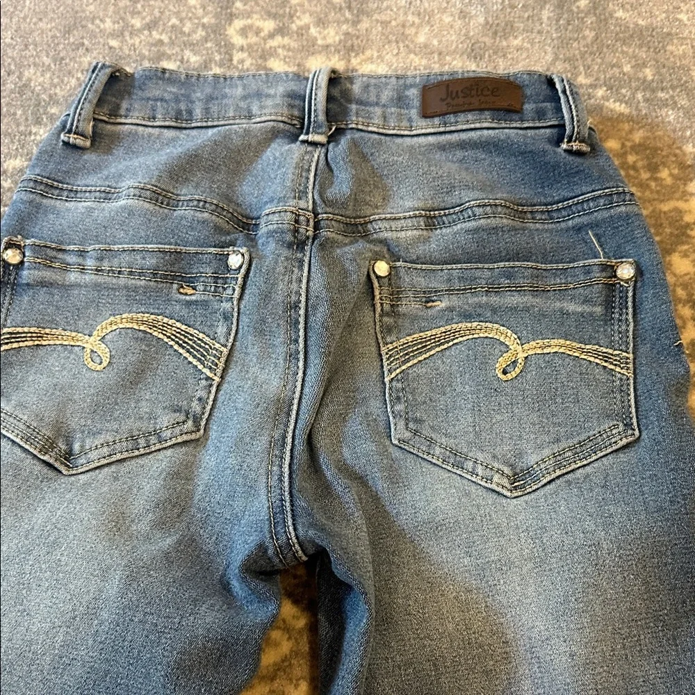 Justice Kids Distressed Blue Paint-Splatter Jeans Size 12